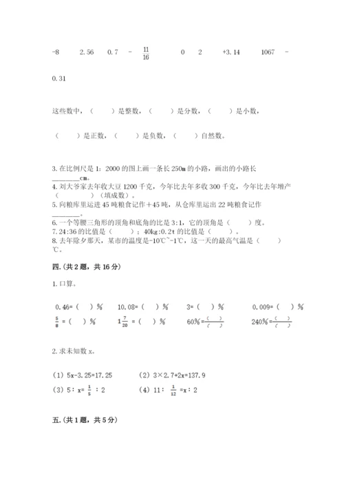 人教版六年级数学小升初试卷含答案（达标题）.docx