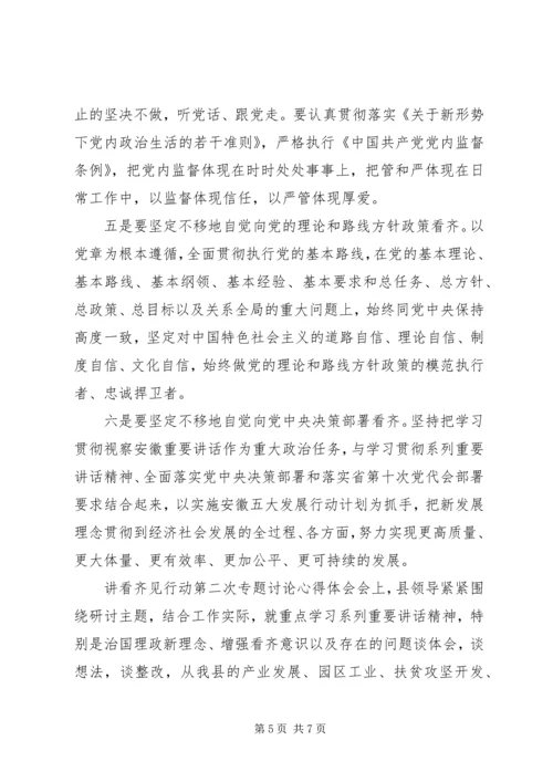 讲看齐见行动第二次专题讨论心得体会.docx