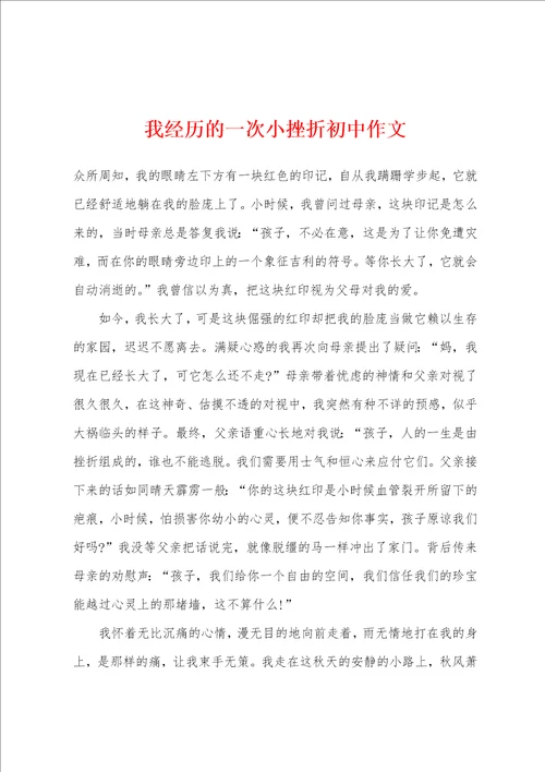 我经历的一次小挫折初中作文