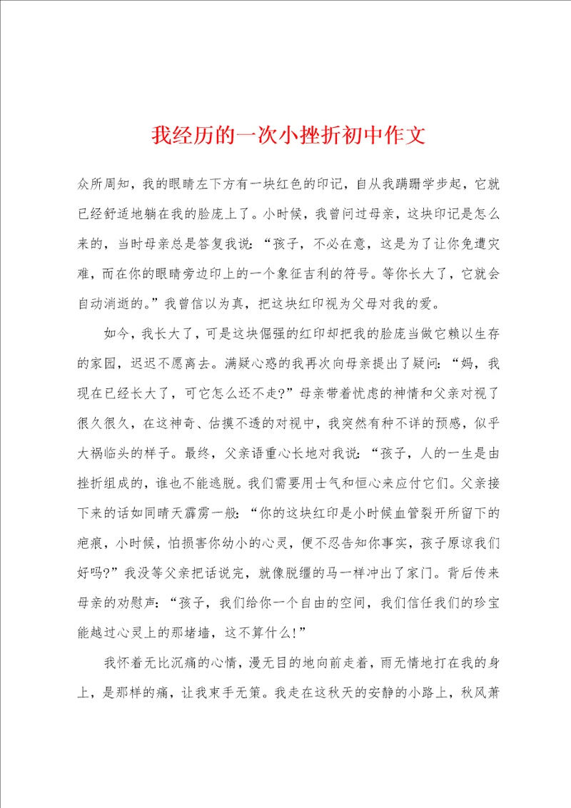 我经历的一次小挫折初中作文