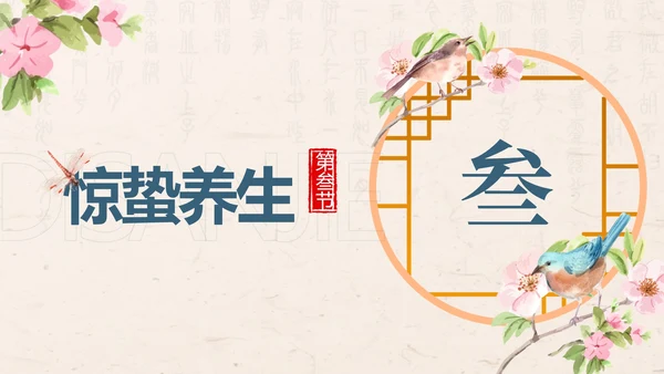 黄色中国风花鸟二十四节气之惊蛰带内容PPT模板