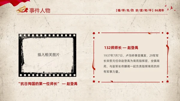 红色复古缅怀先烈珍爱和平纪念七七时间86周年PPT七七事变