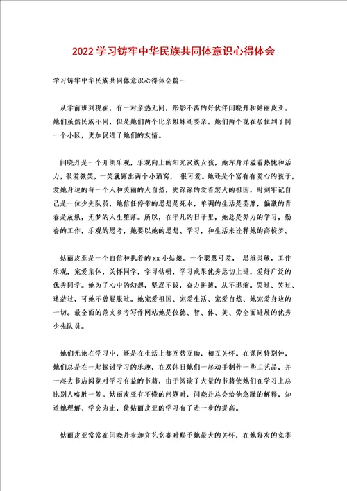 2022学习铸牢中华民族共同体意识心得体会