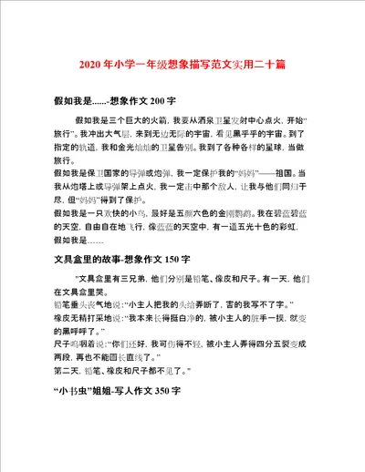 2020年小学一年级想象描写范文实用二十篇