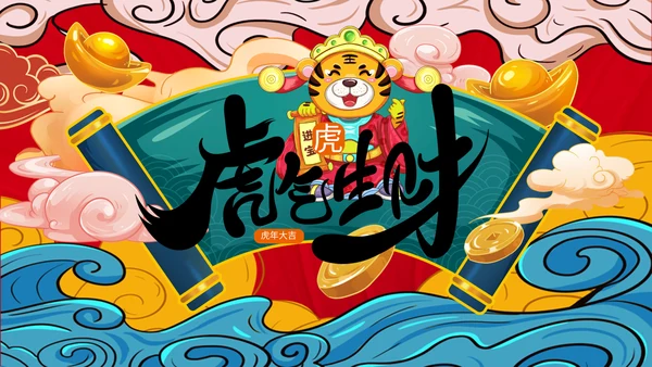 国潮风虎年2022元旦春节拜年新年贺卡PPT