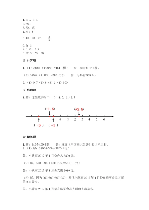 通海县六年级下册数学期末测试卷及精品答案.docx