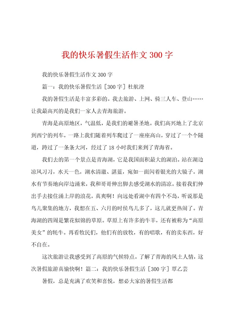 我的快乐暑假生活作文300字