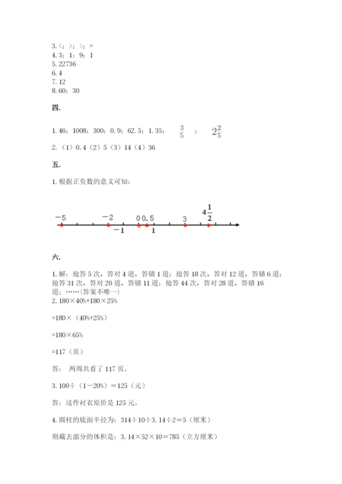 小学六年级下册数学摸底考试题含答案【模拟题】.docx