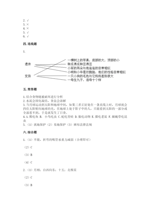 教科版科学六年级下册期末测试卷参考答案.docx