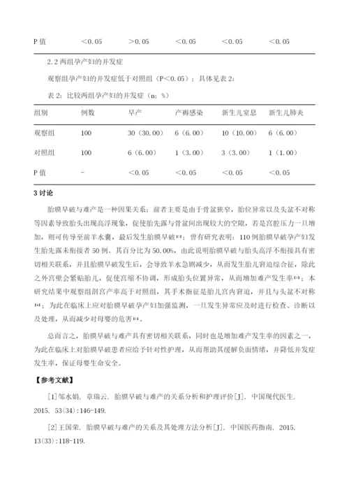 胎膜早破与难产的关系分析和护理评价.docx