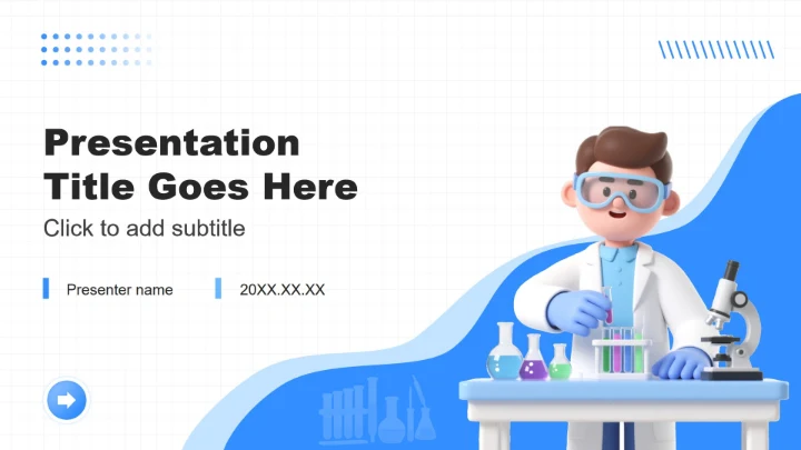 蓝色3D风工作汇报课题总结汇报PPT主题模板