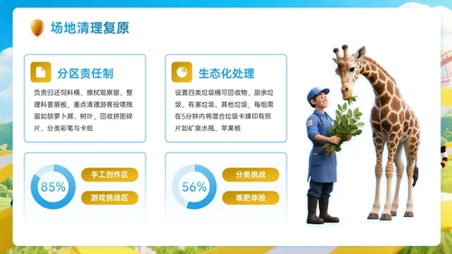 蓝黄色3D关于动物园趣味研学方案PPT模板