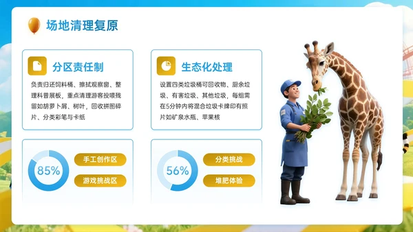 蓝黄色3D关于动物园趣味研学方案PPT模板