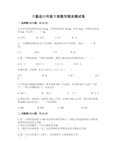 民勤县六年级下册数学期末测试卷完美版.docx