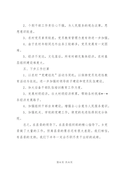 乡上半年组织工作总结及下步工作打算.docx