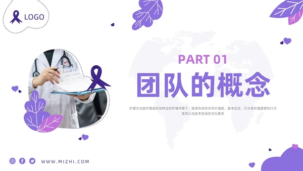 紫色商务护理团队与文化建设PPT模板宣传PPT动态PPT团团队建设