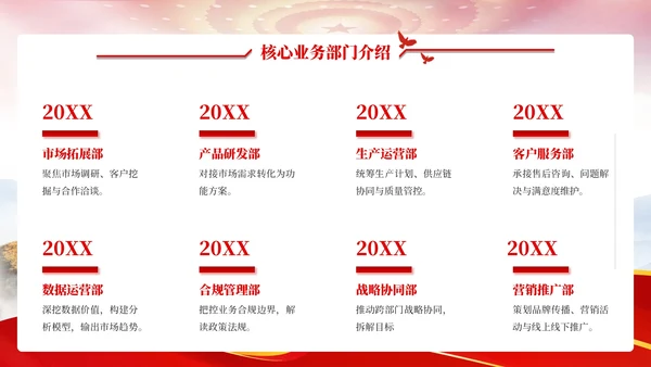 红色党政风818国有企业部门介绍PPT模板