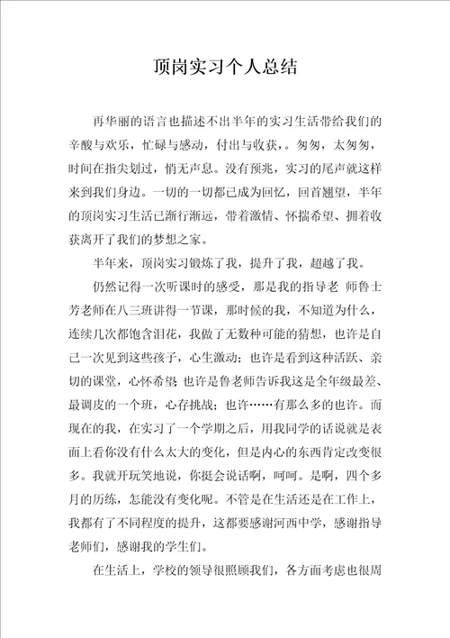 顶岗实习个人总结