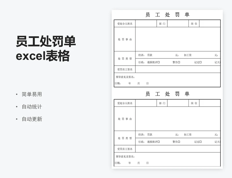 员工处罚单excel表格