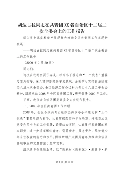 胡达古拉同志在共青团XX省自治区十二届二次全委会上的工作报告.docx