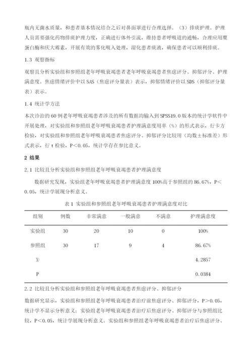 人性化护理对老年呼吸衰竭患者心理状态及护理满意度的应用评价.docx