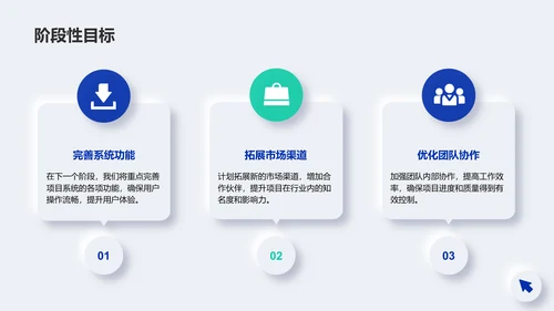 蓝色新拟态项目进展阶段汇报PPT模板