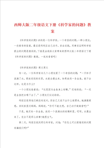 西师大版二年级语文下册科学家的问题教案