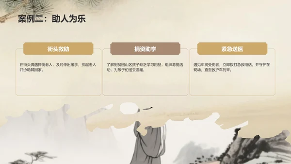 橙色复古风日行一善事迹分享与感悟PPT模板
