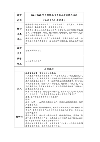 【核心素养目标】2.1认识自己表格式 教学设计