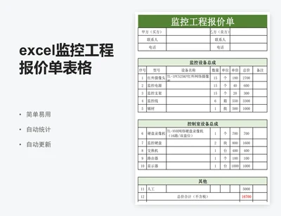 excel监控工程报价单表格模板