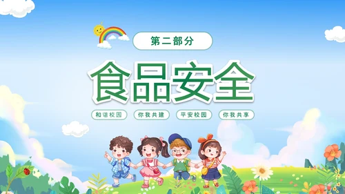 绿色卡通儿童春光无限安全童行幼儿园安全教育主题班会PPT幼儿园安全教育日
