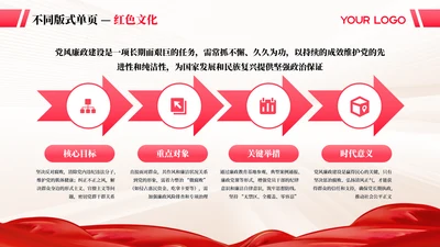 红色商务风4项红色文化PPT单页