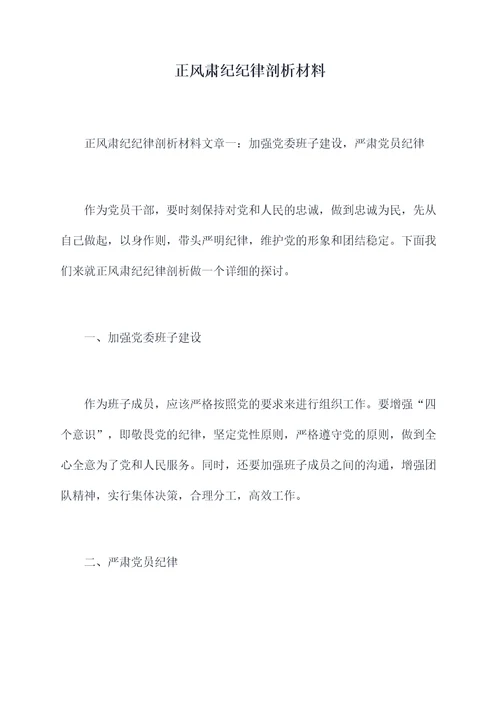 正风肃纪纪律剖析材料