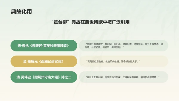 绿色水墨风章台柳典故赏析PPT模板