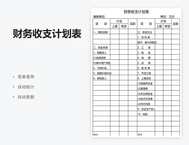 财务收支计划表