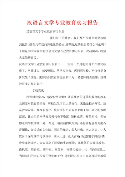 汉语言文学专业教育实习报告