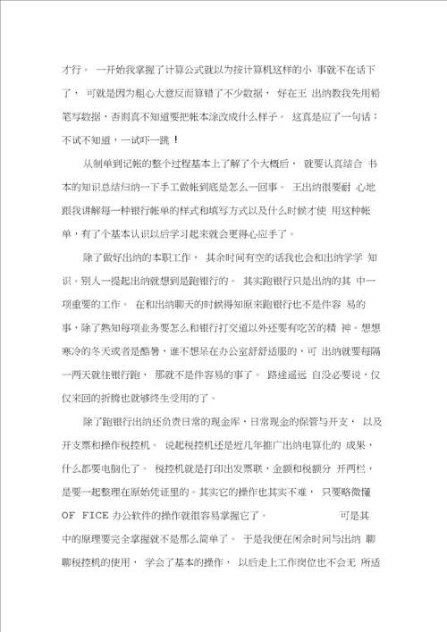 出纳20XX暑假实习汇报20210420095454