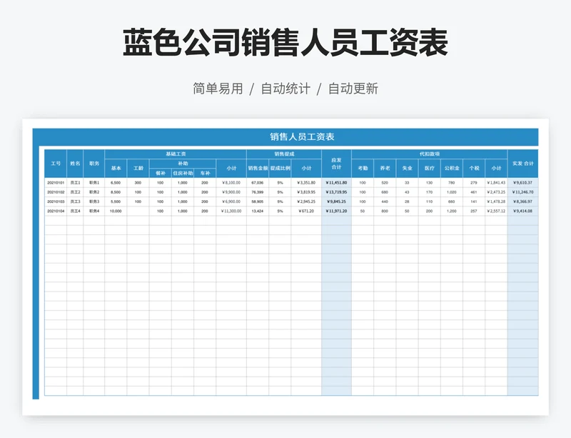 蓝色公司销售人员工资表