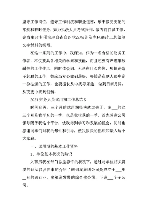 2021财务人员试用期工作总结