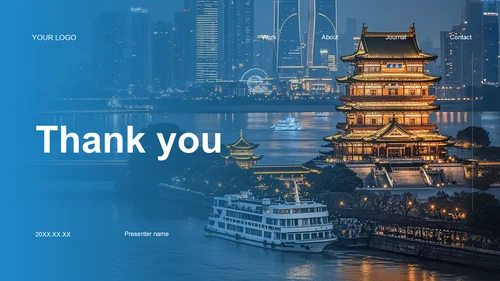 蓝色摄影风南昌市滕王阁旅游攻略PPT主题