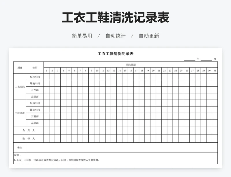 工衣工鞋清洗记录表