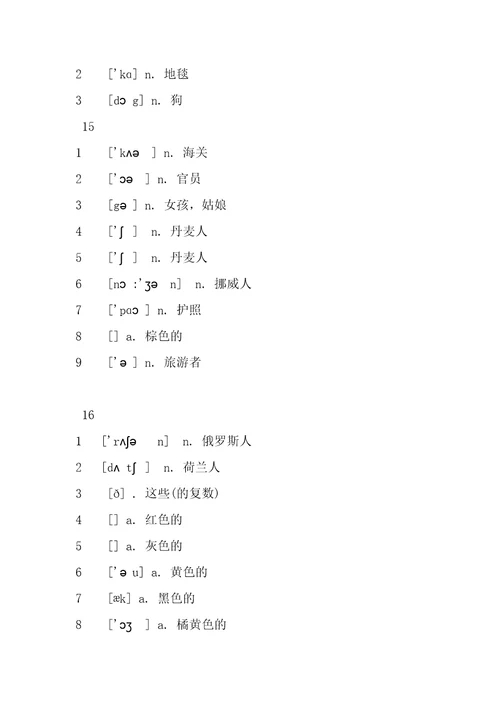 新概念一册单词总汇大全