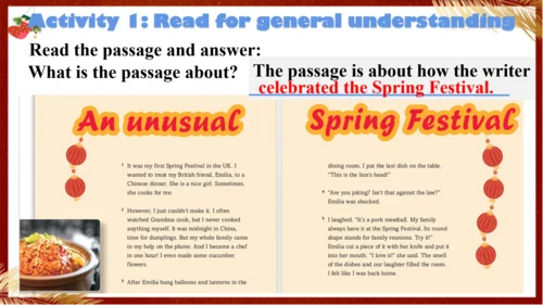 【优质阅读公开课课件】Unit 4 Time to celebrate Understanding