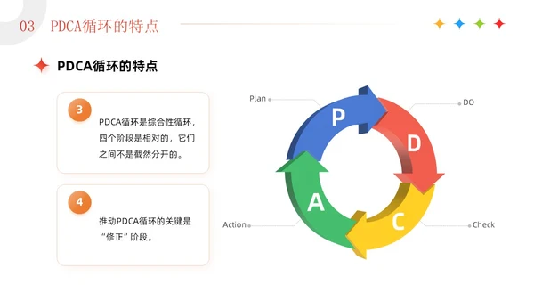 红色3D简约商务风企业PDCA循环工作方法培训课件PPT模板pdca