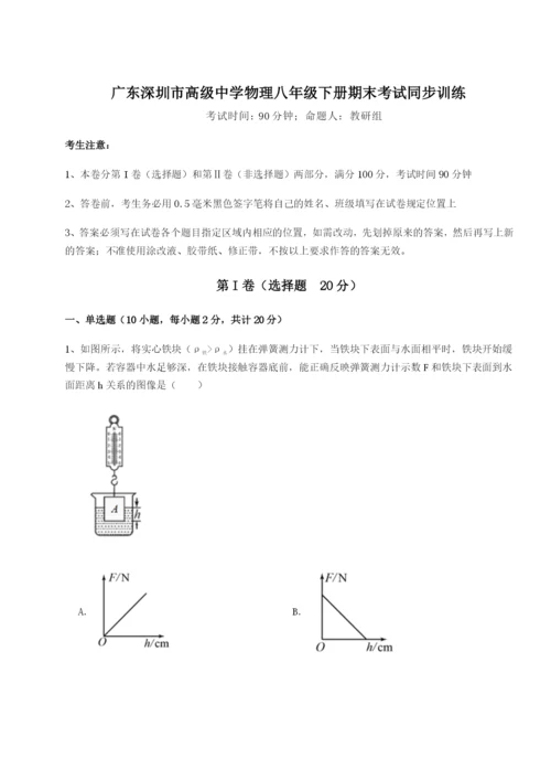 基础强化广东深圳市高级中学物理八年级下册期末考试同步训练练习题（解析版）.docx