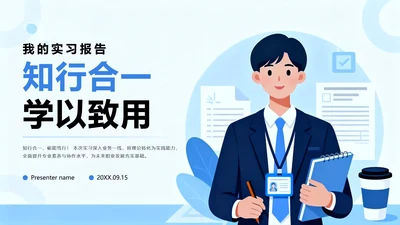 蓝色简约扁平商务风工作实习报告PPT模板