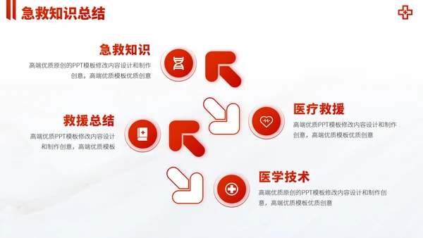 红色医疗救援急救医学科普报告医生学术科研工作汇报述职答辩PPT模板