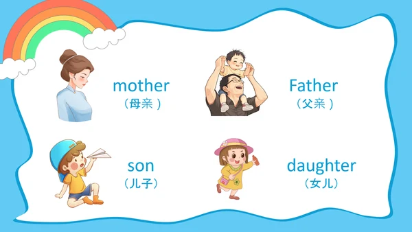 蓝色卡通风单词寻宝图PPT模板
