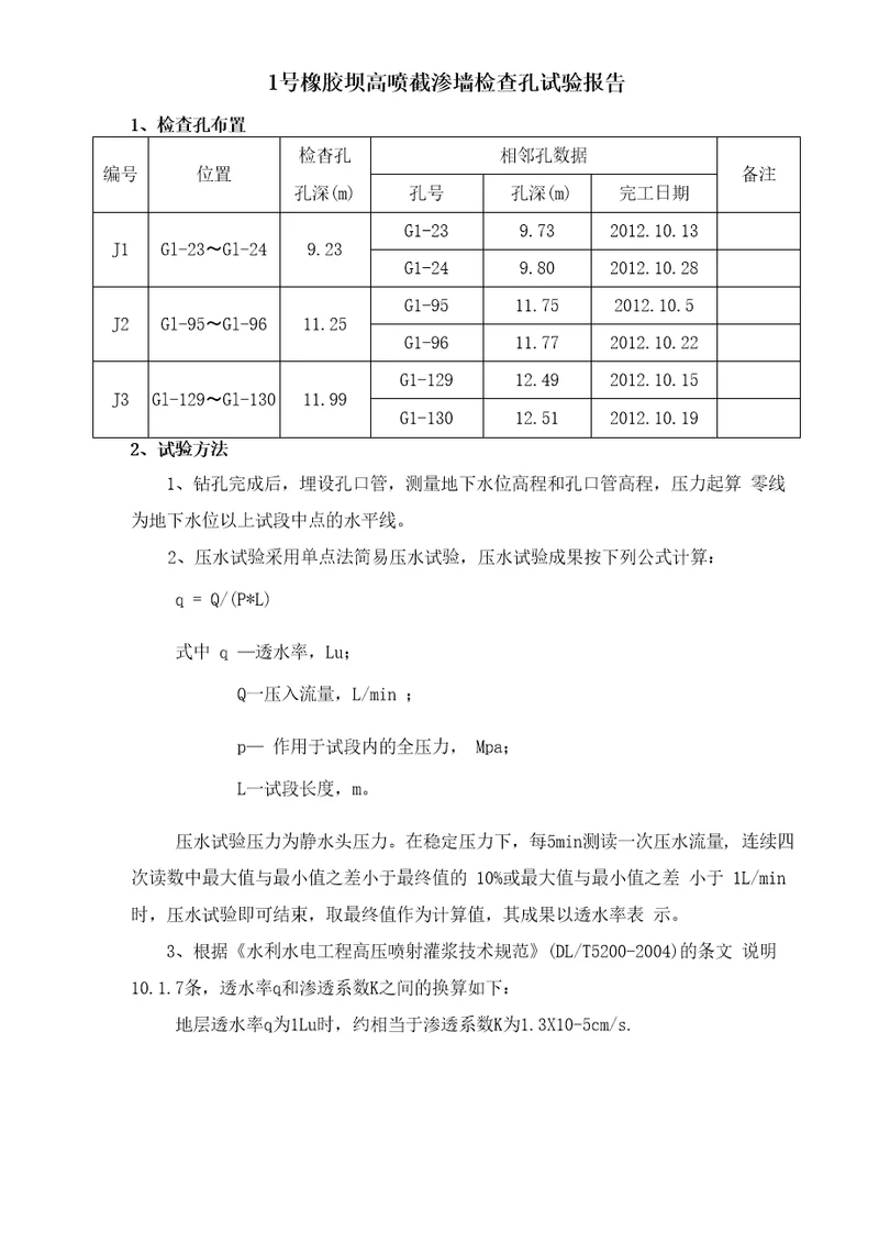 高压喷射灌浆压水试验方法