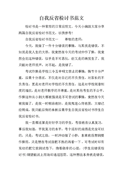 自我反省检讨书范文